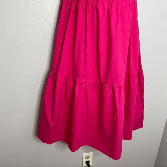 J.Crew Factory Pink Midi Sleeveless Ruffled Neckline Tiered Pink Dress - Picture 5 of 12